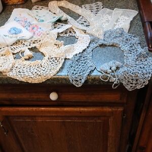 Vintage Mixed Lot Of Mosst Hand Needle Work Collars, Hankies, and Gloves